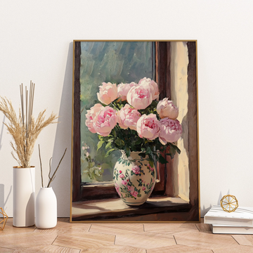 Textured Elegance: Impasto Roses by Open Window - Vibrant Floral Art. High Resolution Digital Download 300 DPI