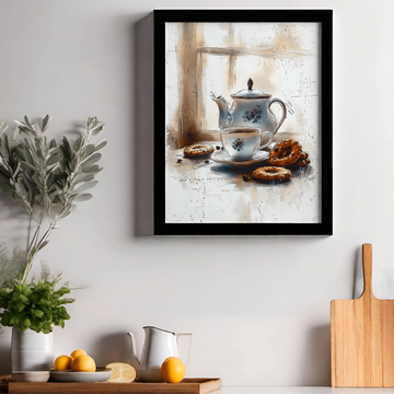 Vintage Elegance: Floral Teapot and Pastries by Sunlit Window. High Resolution Digital Download 300 DPI