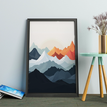 Fiery Peaks: Sunset-Kissed Mountains in Vibrant Gray, Orange, and Red Hues. High Resolution Digital Download 300 DPI