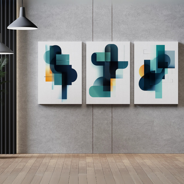 Dynamic Geometric Art: Vibrant Shapes in Orange, Blue, and Green for Creative Spaces. High Resolution Digital Download 300 DPI