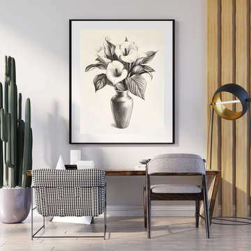 Elegant Botanical Sketch: Clear-Line Floral Vase Art for Nature Lovers. High Resolution Digital Download 300 DPI