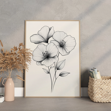 Vintage Blooms: Elegant Black and White Floral Pencil Sketches. High Resolution Digital Download 300 DPI