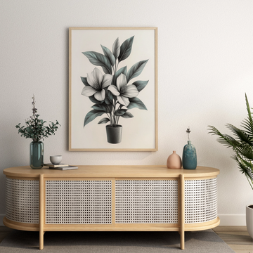 Vintage Boho Botanicals: Elegant Black and White Floral Pencil Art. High Resolution Digital Download 300 DPI