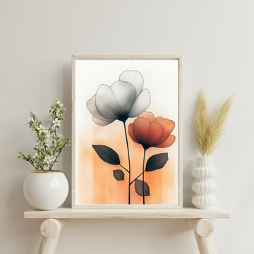 Abstract Botanical Boho Art: Minimalist Design with Clear Lines and Soft Colors. High Resolution Digital Download 300 DPI