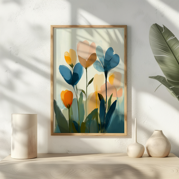 Pastel Flower Field Oil Painting Wall Art Bold Gradient Lines. High Resolution Digital Download 300 DPI