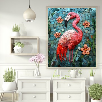Vibrant Mosaic Flamingo: Stunning Artistic Interpretation of Greater Flamingo Beauty. High Resolution Digital Download 300 DPI
