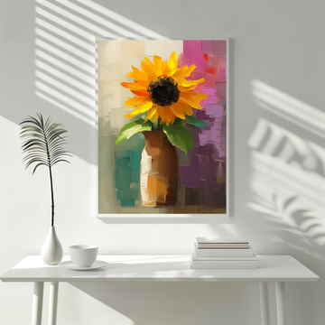 Post-Impressionist Sunflower Vase Wall Art Expressive Colorful Abstract Painting. High Resolution Digital Download 300 DPI.