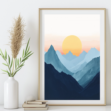 Golden Horizon: Majestic Mountains Silhouetted Against Vibrant Sunset Sky. High Resolution Digital Download 300 DPI