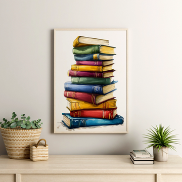 Serene Literary Stack: Elegant Book Collection on Dual-Toned Pastel Background. High Resolution Digital Download 300 DPI