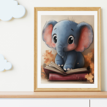 Adorable Watercolor Elephant: Charming Art of a Book-Loving Friend. High Resolution Digital Download 300 DPI
