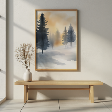 Winter Pine Forest Wall Art. Moonlit Digital Illustration. High Resolution Digital Download 300 DPI.