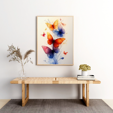 Butterfly Kaleidoscope : Vibrant Orange, Blue, and Purple Wings in Flight. High Resolution Digital Download 300 DPI