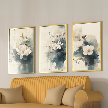 Zen Fusion: Anime-Inspired Floral Art on Beige Gray. High Resolution Digital Download 300 DPI