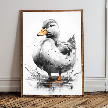 Charming Pencil Drawing of a Duck: Elegant Art for Nature Lovers. High Resolution Digital Download 300 DPI