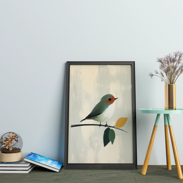 Elegant Abstract: Small Bird on Branch with Impasto Background in Muted Colors. High Resolution Digital Download 300 DPI