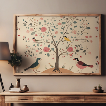 Ethereal Union: Birds Gather Around a Blossoming Tree. High Resolution Digital Download 300 DPI