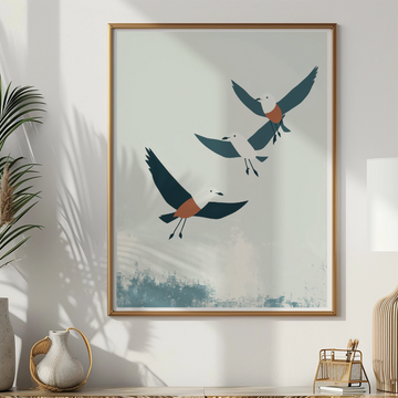 Serene Flight: Aesthetic Painting of Circling Seagulls in a Calm Sky. High Resolution Digital Download 300 DPI