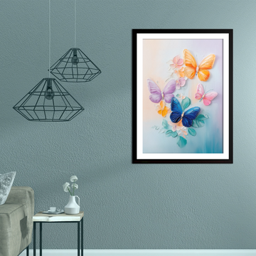 Vibrant Flight: Colorful Butterflies Amidst Abstract Floral Background. High Resolution Digital Download 300 DPI