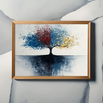 Vibrant Reflections: Abstract Tree with Colorful Foliage Mirrored in Water. High Resolution Digital Download 300 DPI