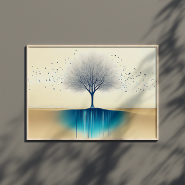 Ethereal Drip: Abstract Tree in Amber and Blue Oil Painting Dreamscape. High Resolution Digital Download 300 DPI