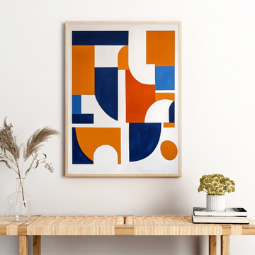 Vibrant Simplicity: Abstract Orange, White, and Blue Shapes on White Canvas. High Resolution Digital Download 300 DPI