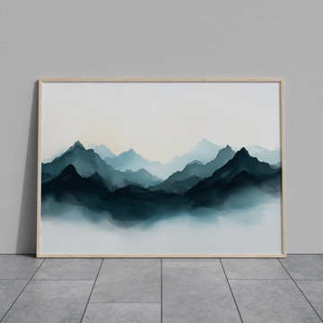 Ethereal Peaks: Misty Mountain Silhouettes Emerging from Serene Fog. High Resolution Digital Download 300 DPI