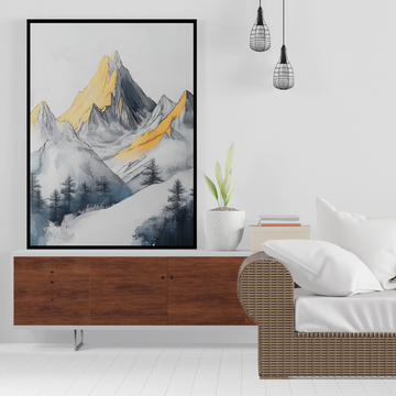 Alpine Majesty: Snowy Peaks and Sun Light Reflection in Cloudy Mountain Landscape. High Resolution Digital Download 300 DPI