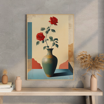 Surreal Serenity: Morandi-Inspired Rose Vase Poster in Ethereal Hues. High Resolution Digital Download 300 DPI