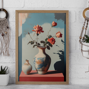 Surreal Elegance: Morandi-Inspired Rose Vase Poster - Dreamlike Floral Art. High Resolution Digital Download 300 DPI
