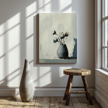 Abstract Grey Vase Wall Art Minimalist Floral Oil Painting White. High Resolution Digital Download 300 DPI.