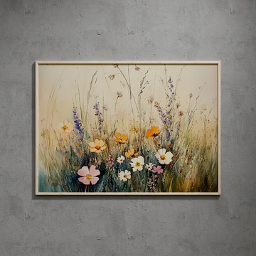 Soft Summer Morning: Delicate Watercolor Landscape of Gentle Field and Wildflowers. High Resolution Digital Download 300 DPI