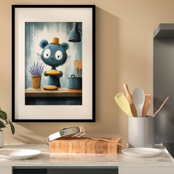 Whimsical Baker: Adorable Animal Chef Creating Cookies in Charming Kitchen Scene. High Resolution Digital Download 300 DPI