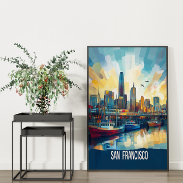 Vintage Fisherman's Wharf: Vibrant San Francisco Travel Art Print. High Resolution Digital Download 300 DPI.