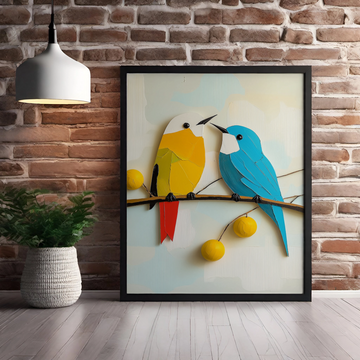 Playful Bauhaus Birds: Colorful 3D Render with Lemons in Minimalist Style. High Resolution Digital Download 300 DPI
