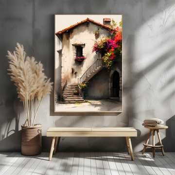 Fantasy Medieval Italian Village Wall Art Isometric Romanesque Corner Residence. High Resolution Digital Download 300 DPI.