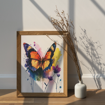 Vibrant Watercolor Butterfly: Splattered Paint Masterpiece with Striking Wings. High Resolution Digital Download 300 DPI