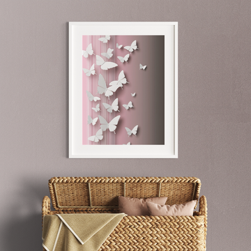 Ethereal Butterfly Symphony: Delicate White Paper Wings on Soft Pink Background. High Resolution Digital Download 300 DPI