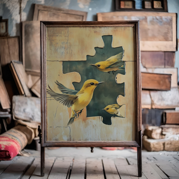 Elusive Identity: Jigsaw Puzzle with Missing Pieces and Birds Symbolizing Freedom. High Resolution Digital Download 300 DPI