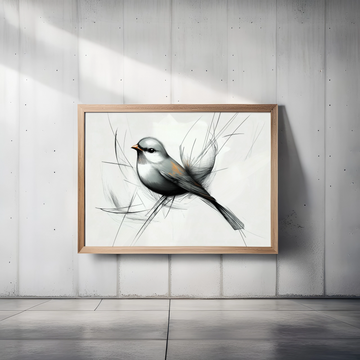 Charming Songbird: Gray Bird with Red Beak on Abstract Brushwork Background. High Resolution Digital Download 300 DPI