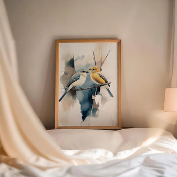 Vibrant Avian Harmony: Colorful Birds Dancing on Watercolor Art. High Resolution Digital Download 300 DPI