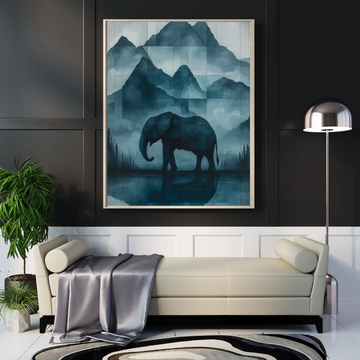 Majestic Elephant Serenity: Misty Mountain Landscape in Soothing Green Tones. High Resolution Digital Download 300 DPI