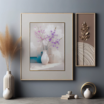 Charming Vase of Purple and Pink Flowers Against a Vibrant Grayish Background. High Resolution Digital Download 300 DPI