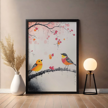 Dawn's Symphony: Vibrant Birds and Dewy Flowers Celebrate Spring's Awakening. High Resolution Digital Download 300 DPI
