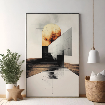 Surreal Geometric Oasis: Minimalist Abstract Art with Glowing Sphere. High Resolution Digital Download 300 DPI