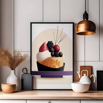 Delicious Indulgence: Wall Art of Creamy Dessert Topped with Fresh Berries. High Resolution Digital Download 300 DPI