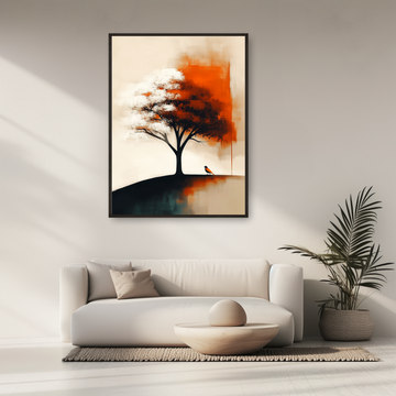 Oil Painting of White Tree with Yellow Bird Elegant Wall Art. High Resolution Digital Download 300 DPI.