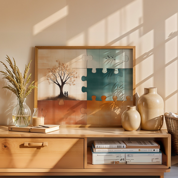 Abstract Puzzle Family Connection Wall Art in Warm Earth Tone Design. High Resolution Digital Download 300 DPI.