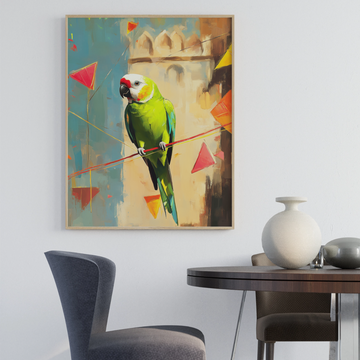 Beautiful Green Parrot Oil Painting – Nature-Inspired Illustration Wall Art. High Resolution Digital Download 300 DPI.