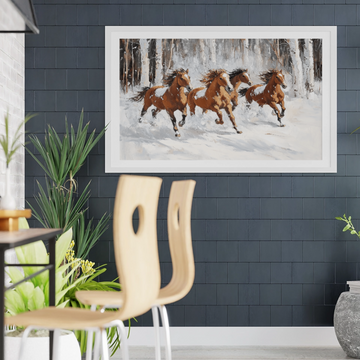 Galloping Horses in Snow Oil Painting – Pastel Winter Wall Art. High Resolution Digital Download 300 DPI.