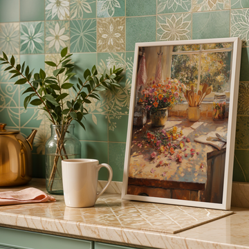 Abstract Spring Kitchen Countertop Wall Art Oil Flowers Warm Glow. High Resolution Digital Download 300 DPI.